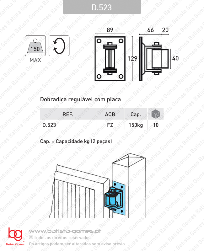 Dobradi�a regul�vel com placa - A�O